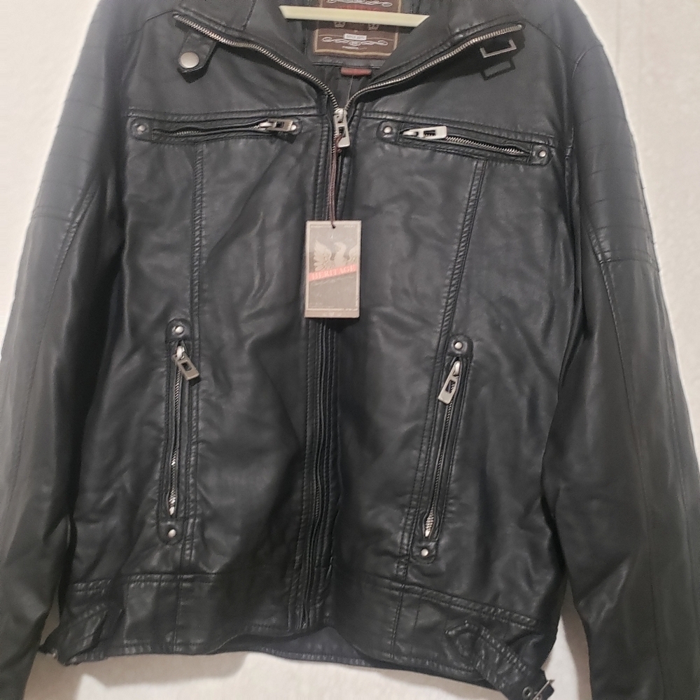 NEW HERITAGE Men's Black FAUX Leather Jacket....SIZE:L - Picture 2 of 12